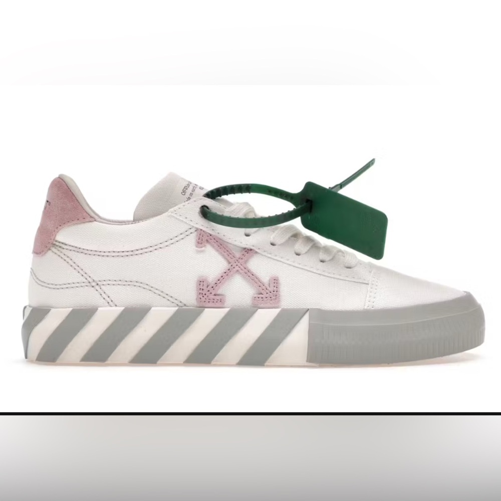 Authentic Off-White Arrow Vulc Canvas Sneakers - White and Pink